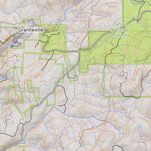 OpenTopoMap map of Birchville Mine, CA