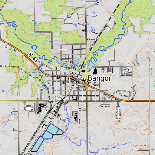 OpenTopoMap map of Bangor Post Office, MI
