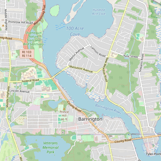OpenStreetMap map of Martin Point, RI