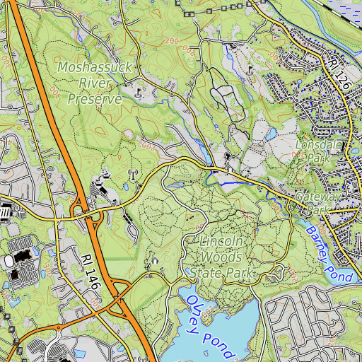 OpenTopoMap map of Quinsnicket Ledge, RI