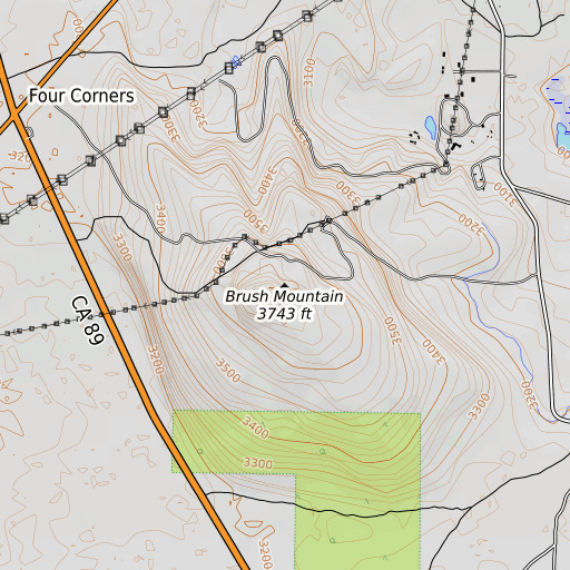 OpenTopoMap map of Brush Mountain, CA