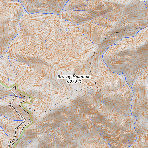 OpenTopoMap map of Brushy Mountain, CA