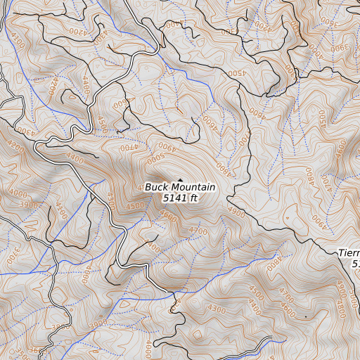 OpenTopoMap map of Buck Mountain, CA
