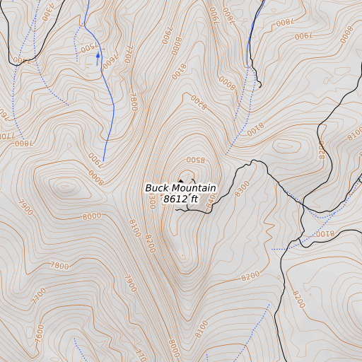 OpenTopoMap map of Buck Mountain, CA