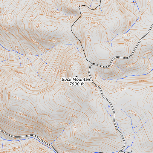 OpenTopoMap map of Buck Mountain, CA