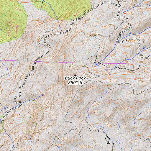 OpenTopoMap map of Buck Rock, CA