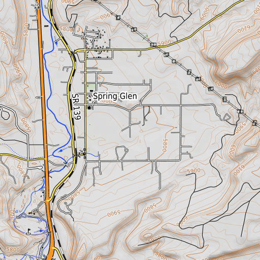 OpenTopoMap map of Spring Glen Census Designated Place, UT
