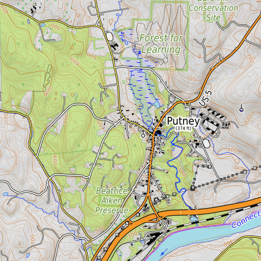 OpenTopoMap map of Putney Census Designated Place, VT