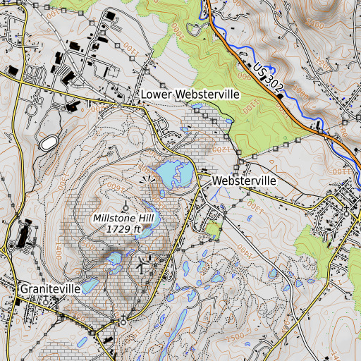 OpenTopoMap map of Websterville Census Designated Place, VT