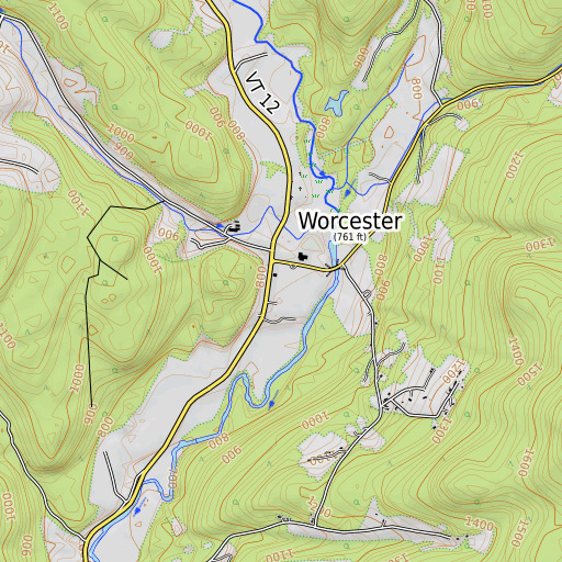 OpenTopoMap map of Worcester Census Designated Place, VT