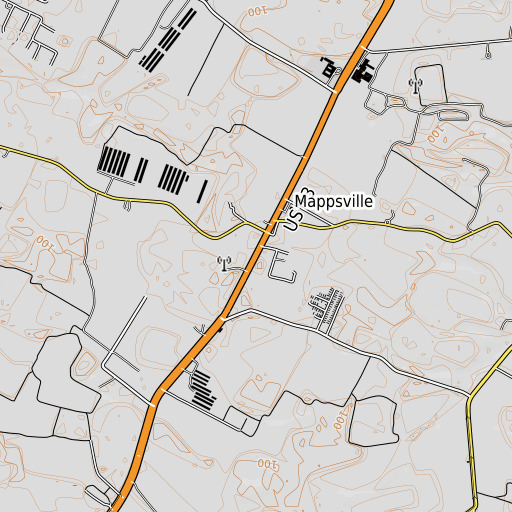 OpenTopoMap map of Mappsville Census Designated Place, VA