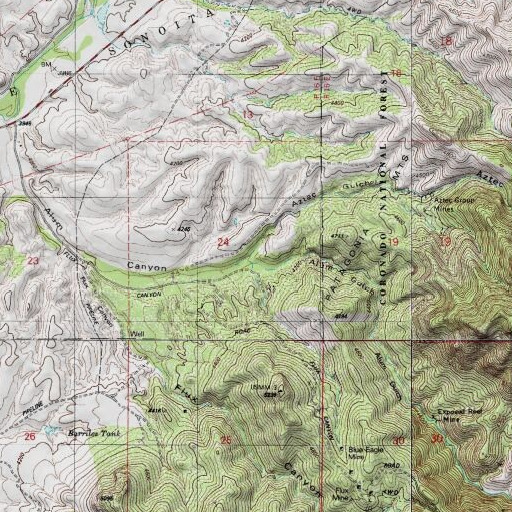 USGS 24K topo map of Aztec Gulch, AZ