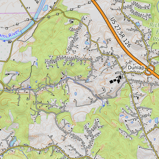 OpenTopoMap map of Dunlap Census Designated Place, OH