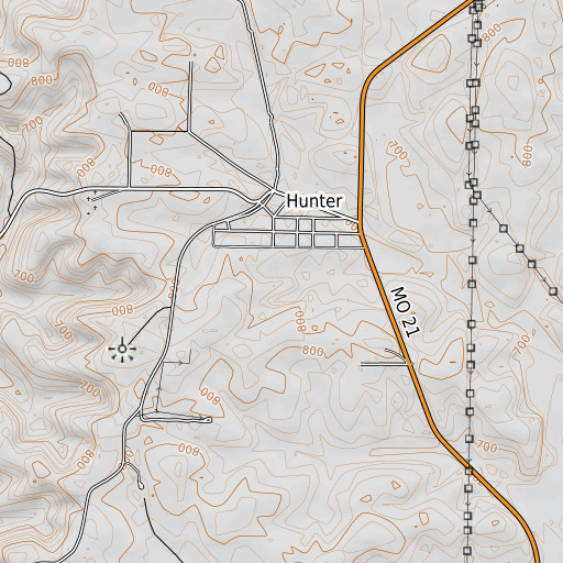 OpenTopoMap map of Hunter Census Designated Place, MO