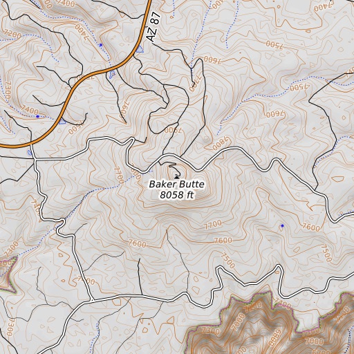 OpenTopoMap map of Baker Butte, AZ
