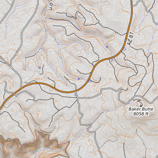 OpenTopoMap map of Baker Spring, AZ