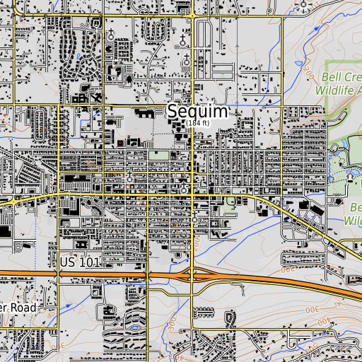OpenTopoMap map of Sequim City Hall, WA