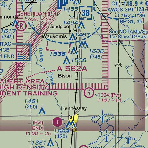 FAA VFR chart of Bison Census Designated Place, OK