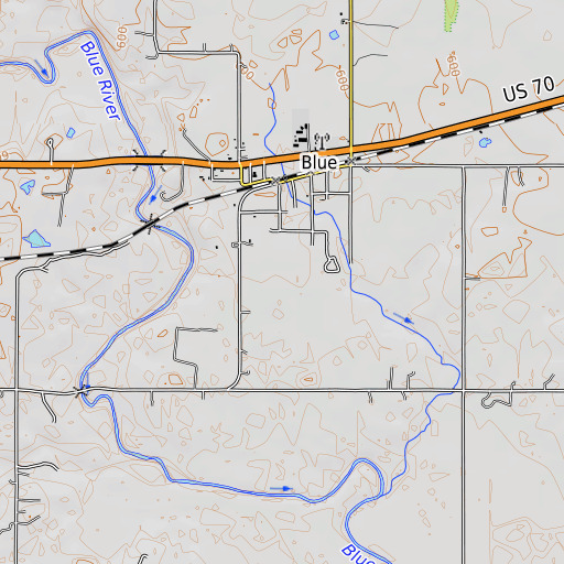 OpenTopoMap map of Blue Census Designated Place, OK