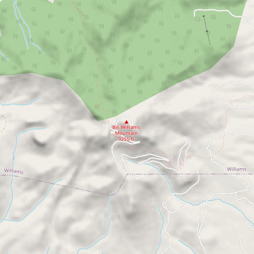OpenStreetMap map of Bill Williams Mountain, AZ