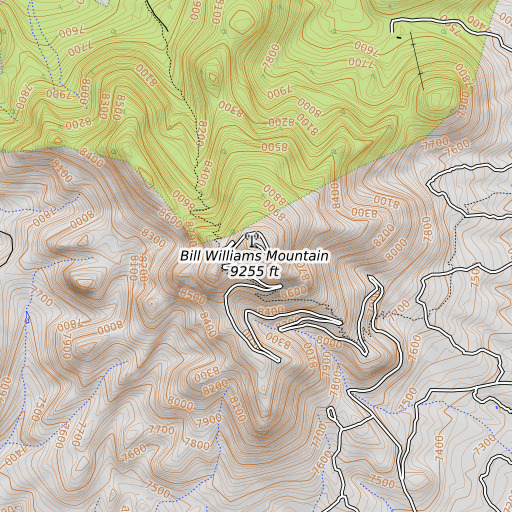OpenTopoMap map of Bill Williams Mountain, AZ
