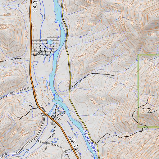 OpenTopoMap map of Messner Gulch, CA