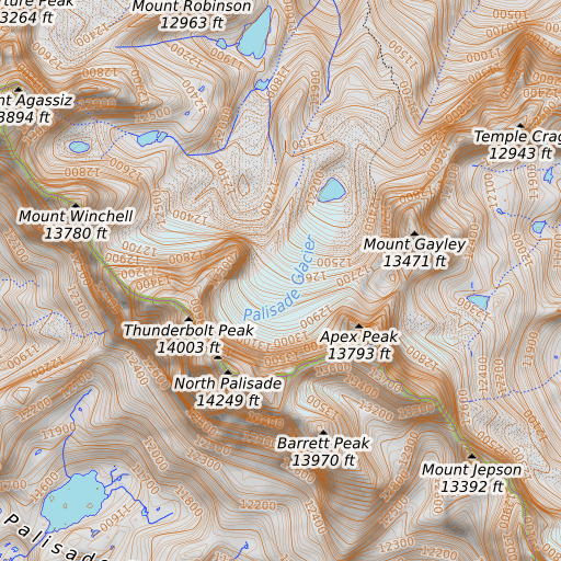 OpenTopoMap map of Palisade Glacier, CA