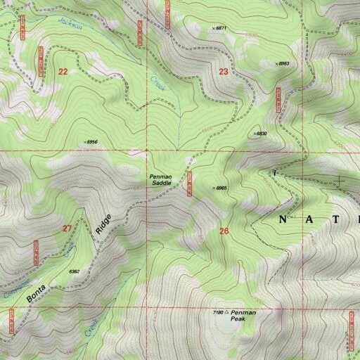 USGS 24K topo map of Penman Saddle, CA