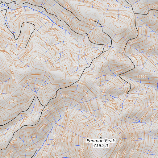 OpenTopoMap map of Penman Saddle, CA