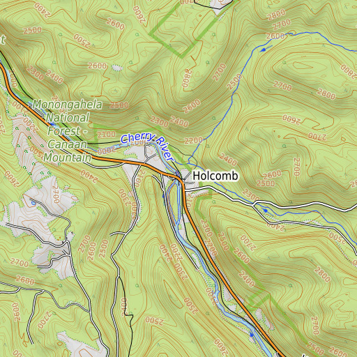 OpenTopoMap map of Holcomb Bridge, WV