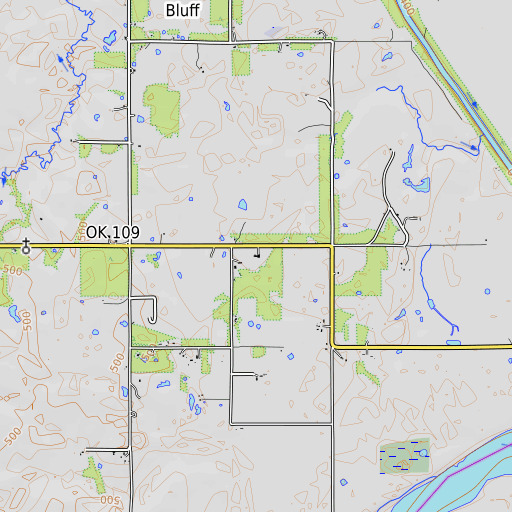 OpenTopoMap map of Bluff Fire Department, OK