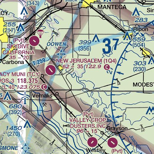 FAA VFR chart of Stanislaus River, CA