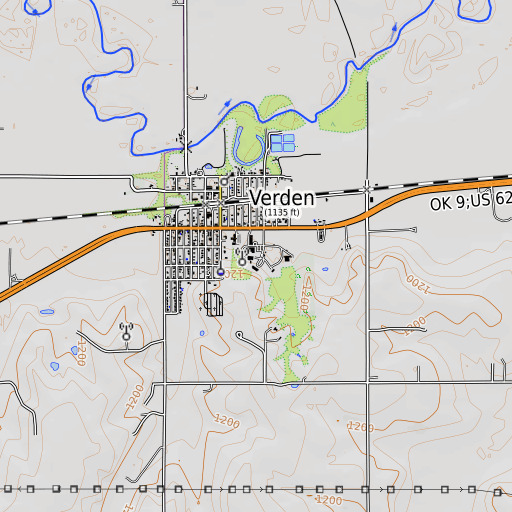 OpenTopoMap map of Verden Elementary School, OK