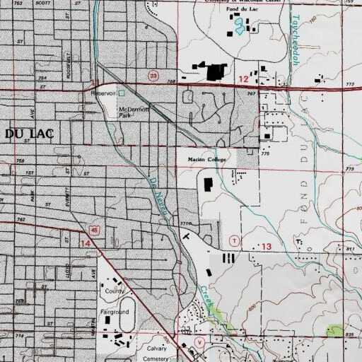 USGS 24K topo map of Marian University, WI