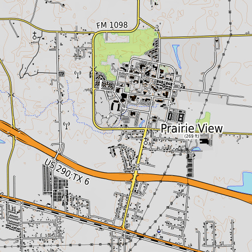 OpenTopoMap map of Prairie View Post Office, TX