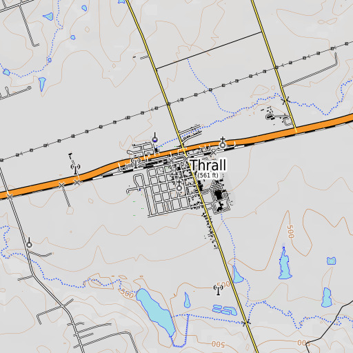 OpenTopoMap map of Thrall Post Office, TX