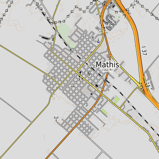 OpenTopoMap map of Mathis Post Office, TX