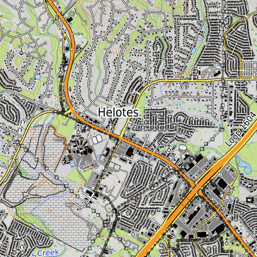 OpenTopoMap map of Helotes Post Office, TX