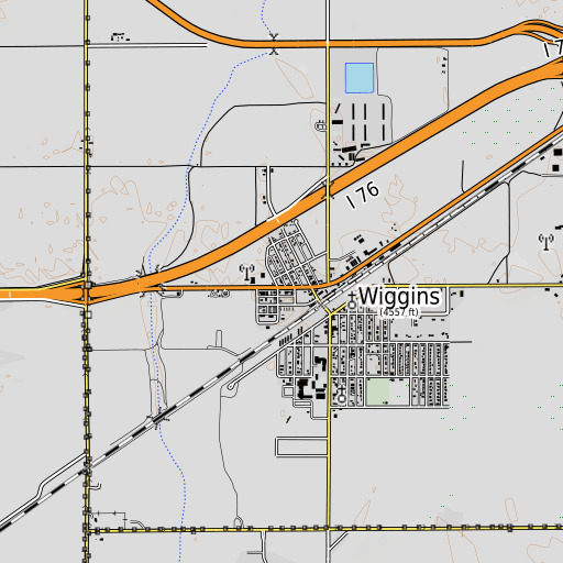 OpenTopoMap map of Wiggins Post Office, CO