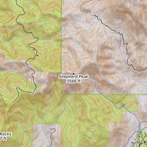 OpenTopoMap map of Shepherd Peak, CA