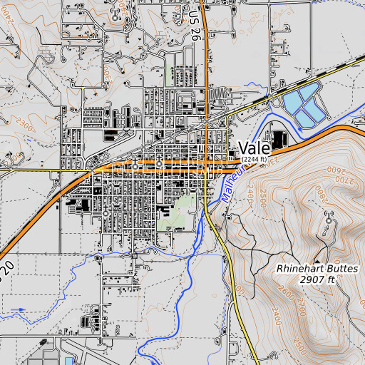 OpenTopoMap map of Malheur County Sheriff's Office, OR