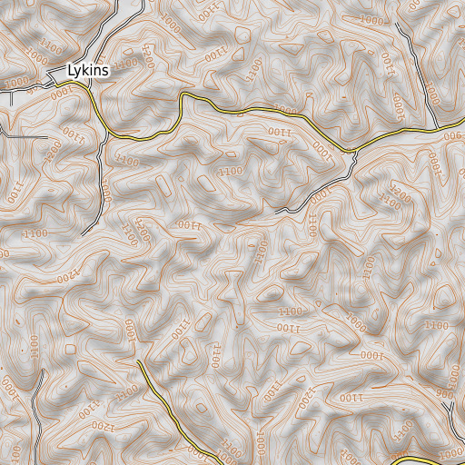 OpenTopoMap map of Stacey Branch, KY