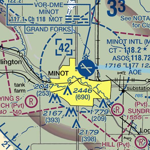 FAA VFR chart of Crane Hall, ND