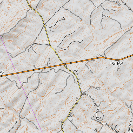 OpenTopoMap map of Gladstone Post Office, VA