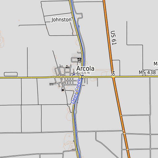 OpenTopoMap map of Arcola Post Office, MS