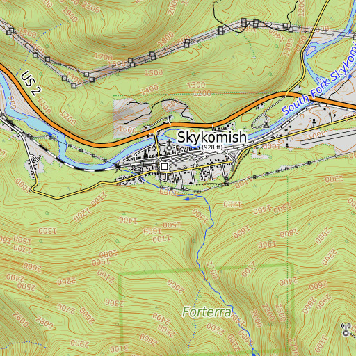OpenTopoMap map of Skykomish Post Office, WA