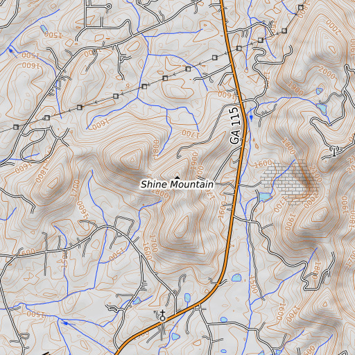 OpenTopoMap map of Shine Mountain, GA