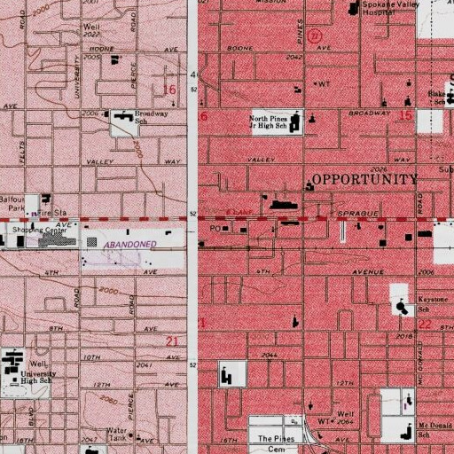 USGS 24K topo map of Spokane Valley Post Office, WA