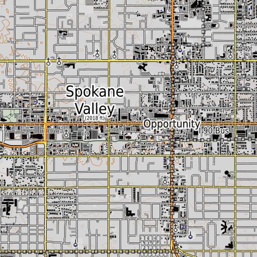 OpenTopoMap map of Spokane Valley Post Office, WA
