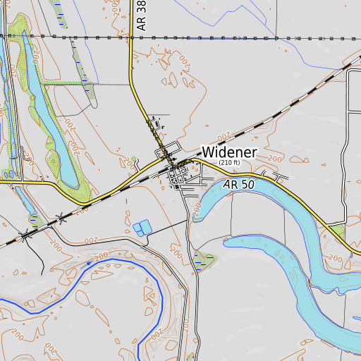OpenTopoMap map of Widener Post Office, AR